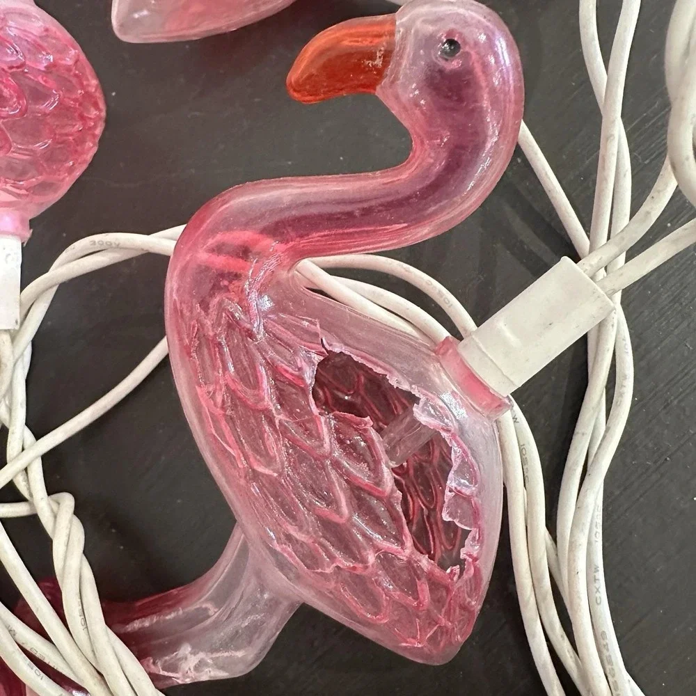 VTG Blow Mold 20 Flamingo‎ String Lights Tropical Party Luau READ Hot Pink